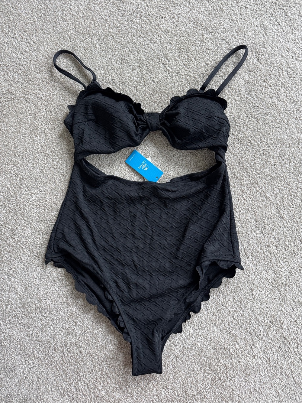 Women’s Black Textured Cutout One-Piece Swimsuit Size XL new with tags